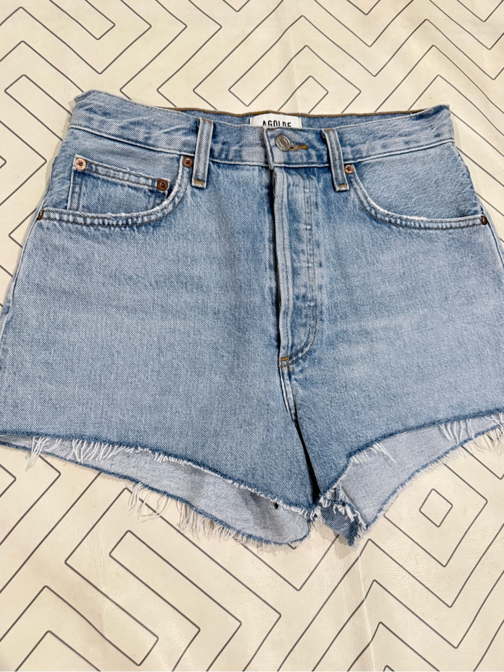 Agolde Light Wash Mila High-Rise Denim Cutoff Shorts - Picture 2 of 11